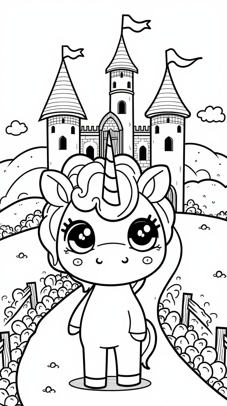 Coloring page unicorn Castle stand