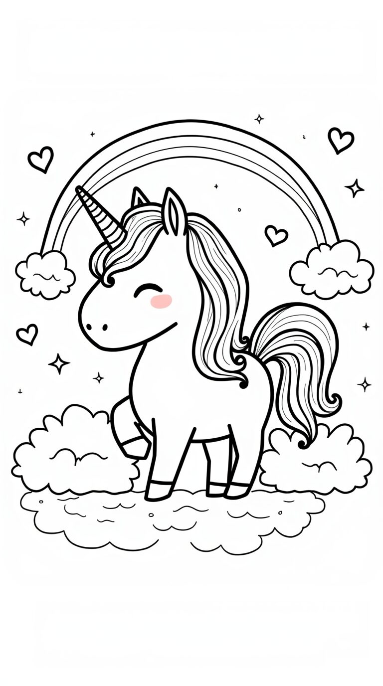 Unicorn rainbow coloring page