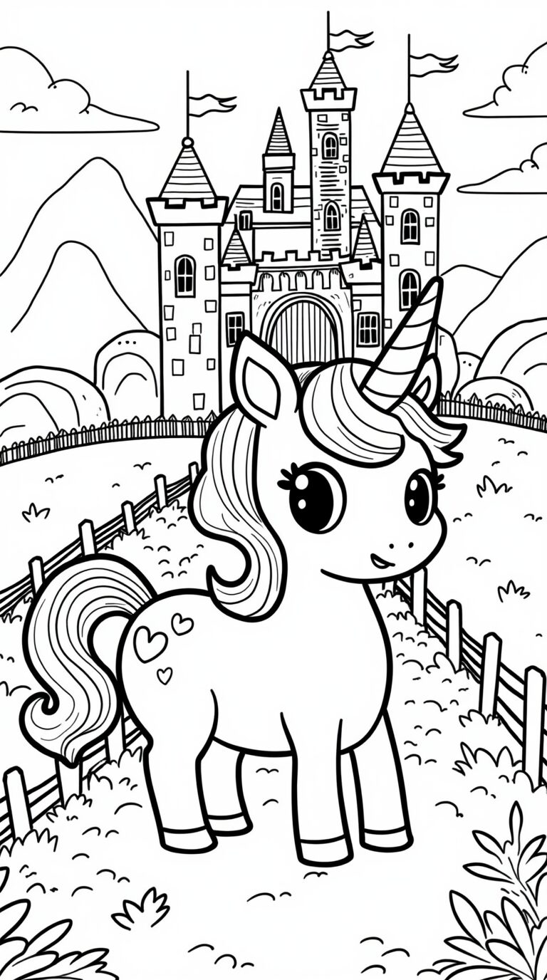 unicorn Castle stand Coloring page