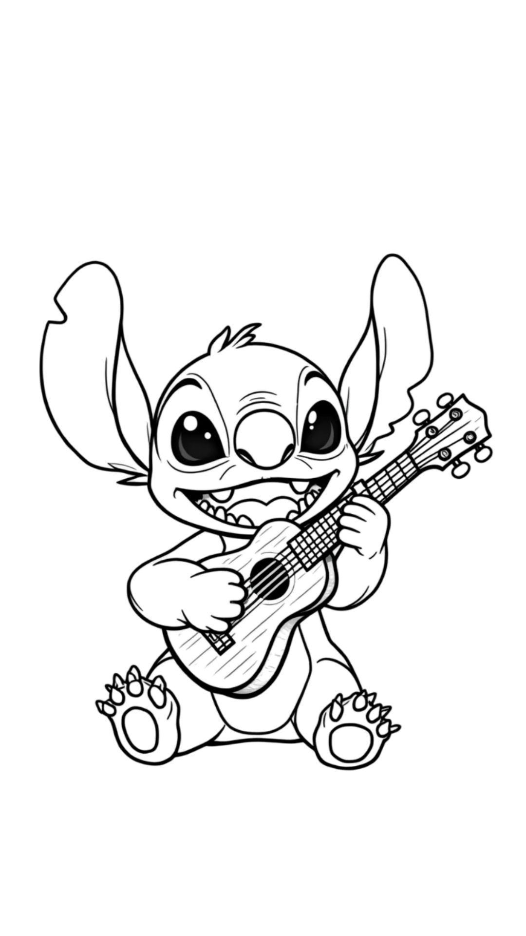 Stitch coloring page playing the guitar