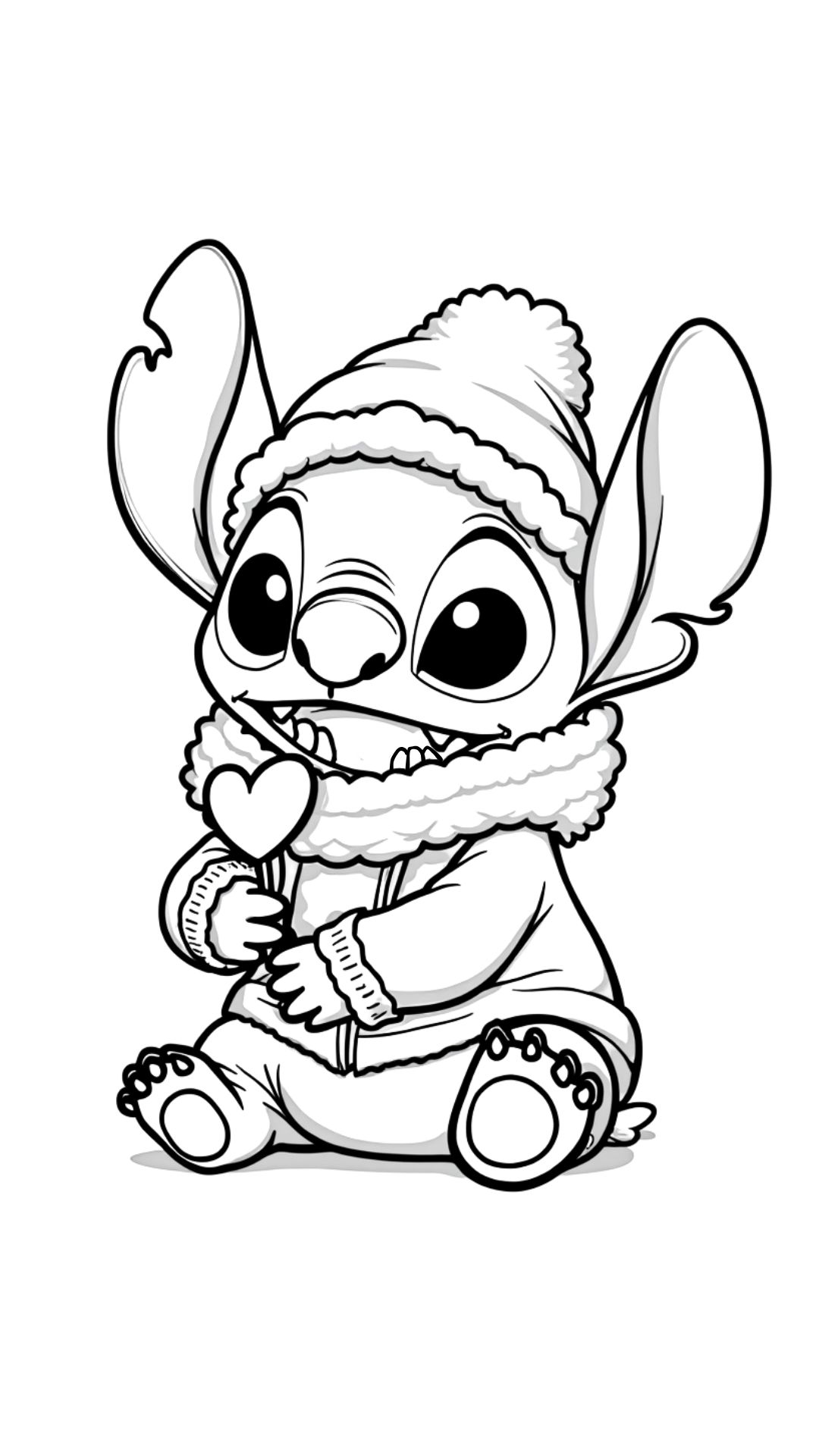 Stitch coloring page in winter