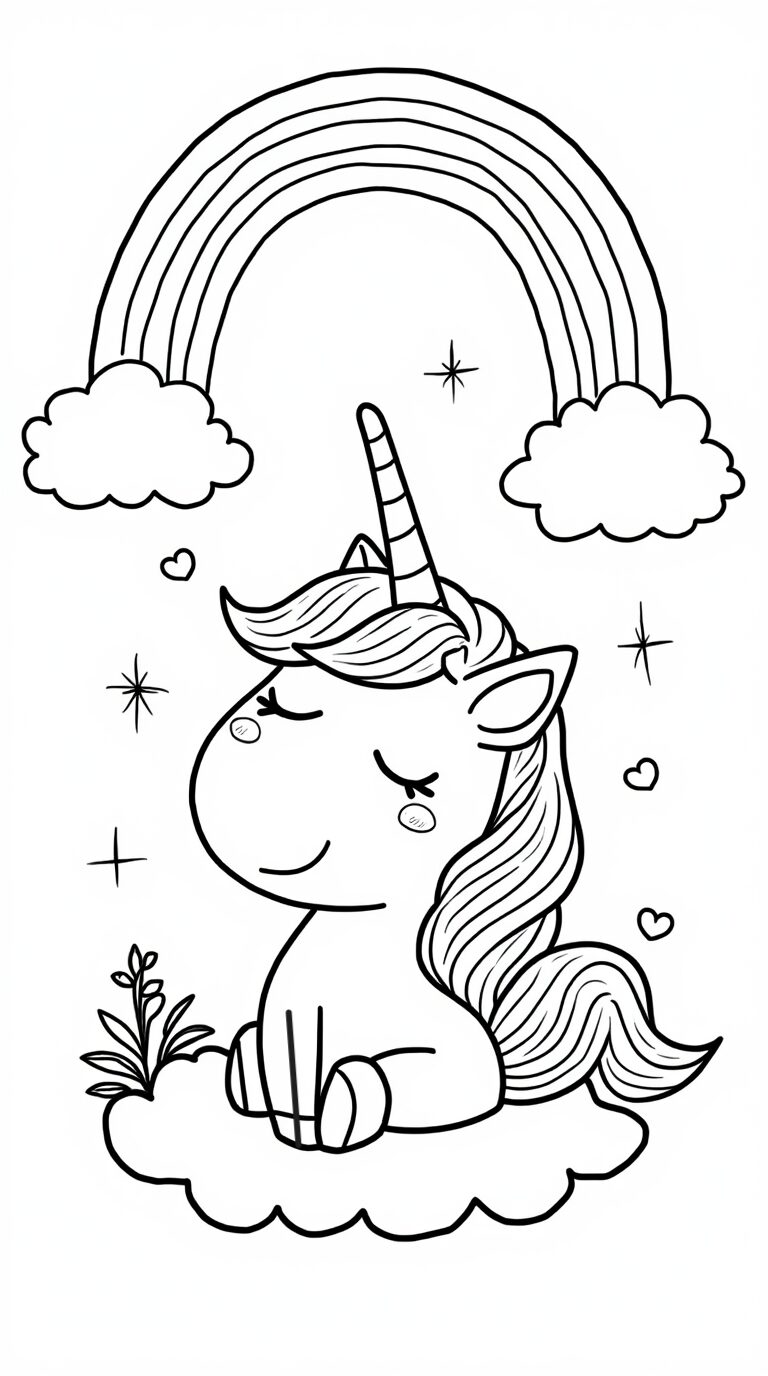 coloring unicorn rainbow and stars