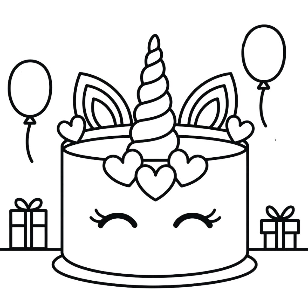 coloring page of a birthday cake