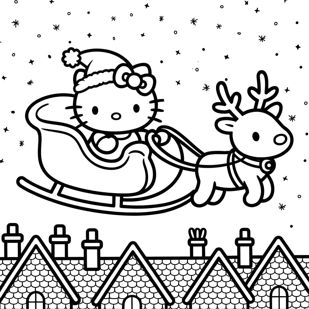 Christmas Hello Kitty Coloring Page
