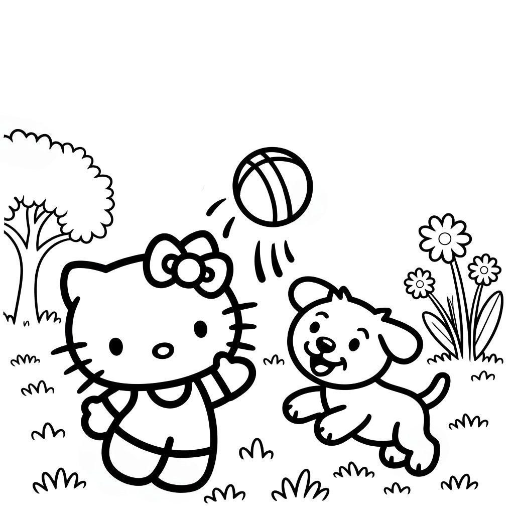 Hello Kitty Playing With Puppy