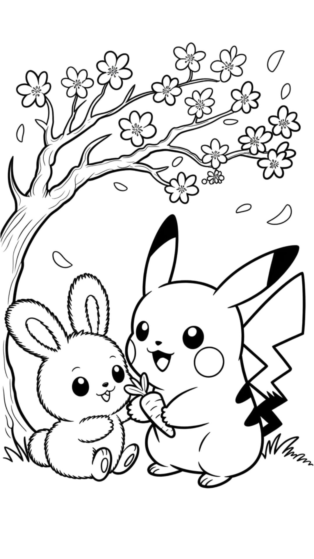 Pikachu With Bunny Coloring Page