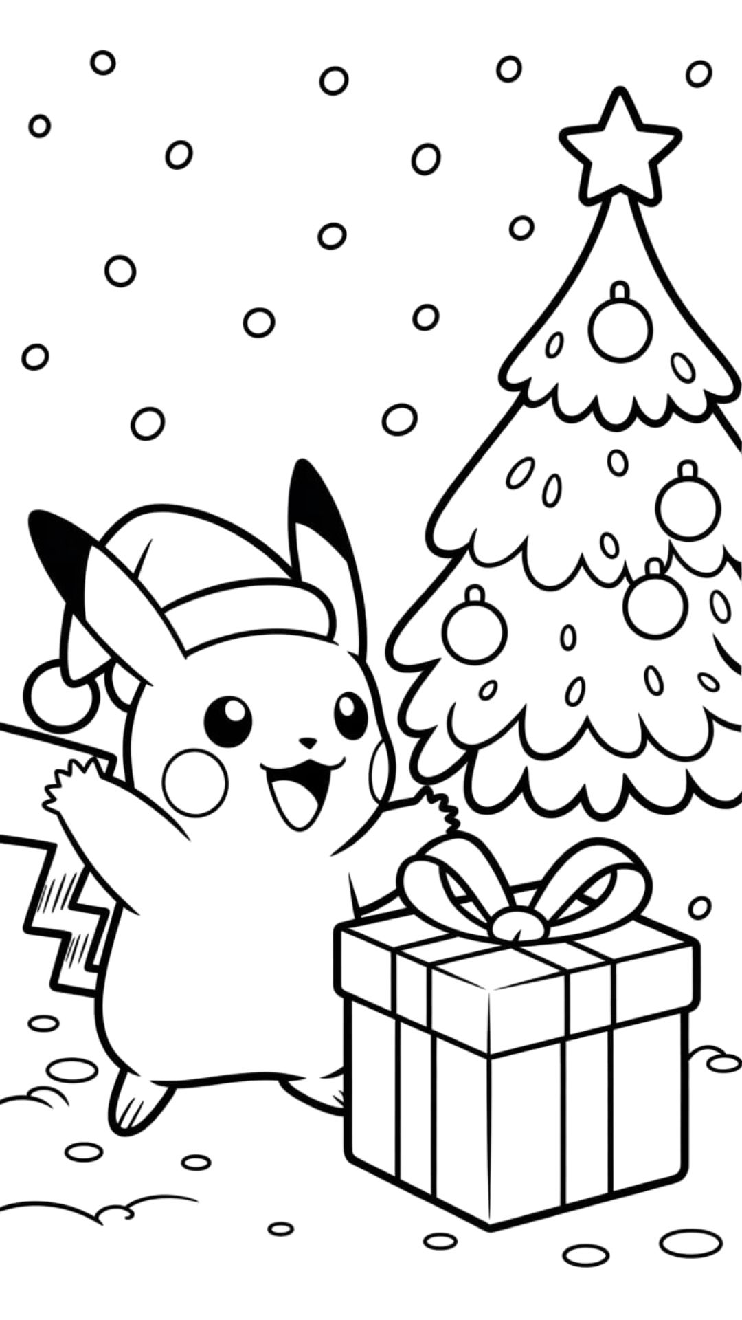 Pikachu With Christmas Tree Coloring Page