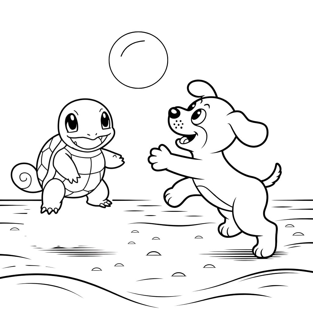 Pokemon Playing With Dog Coloring Page