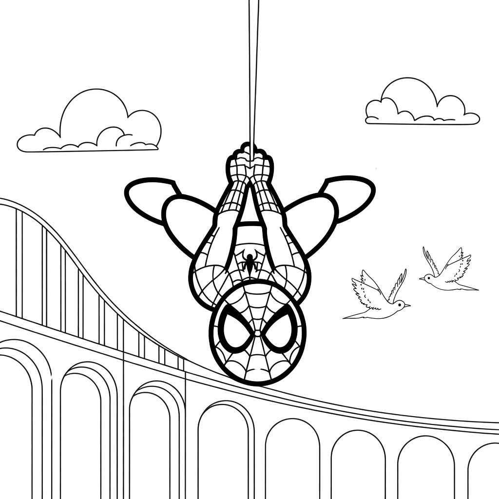 Swinging Chibi Spiderman Coloring Sheet