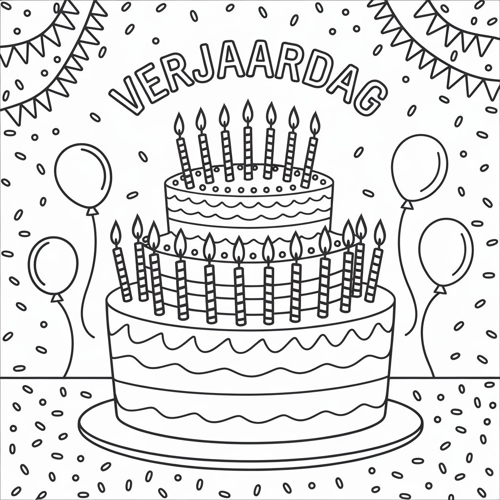 coloring page of a birthday cake