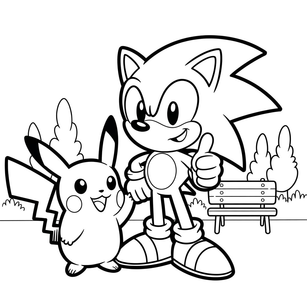 Pikachu And SpongeBob Coloring Sheet