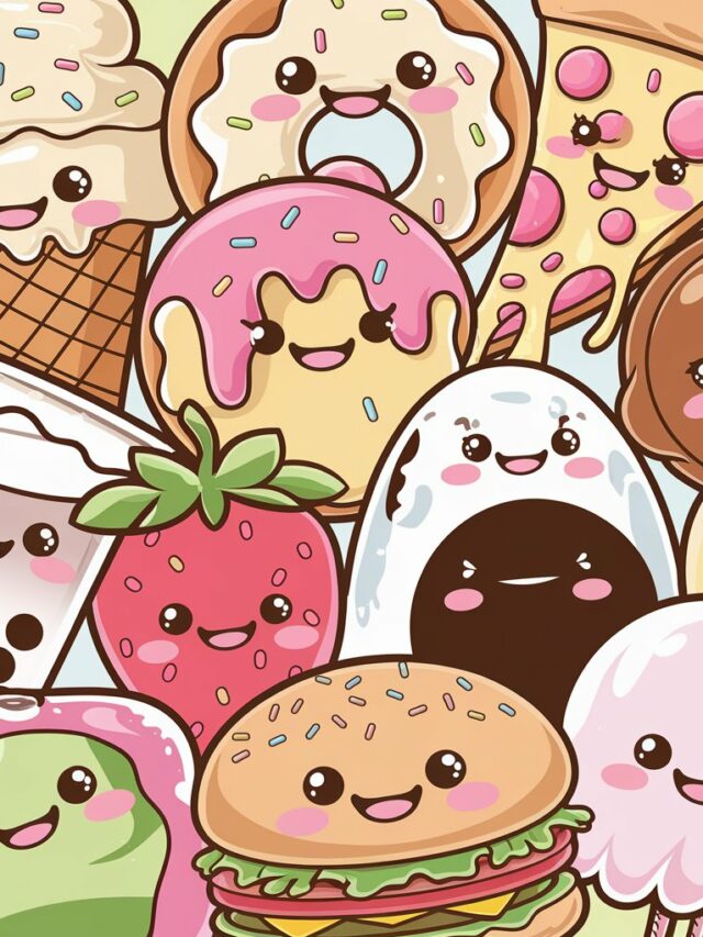 Kleurplaat kawaii eten