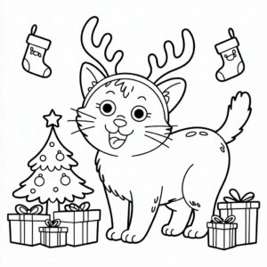 christmas cat coloring page