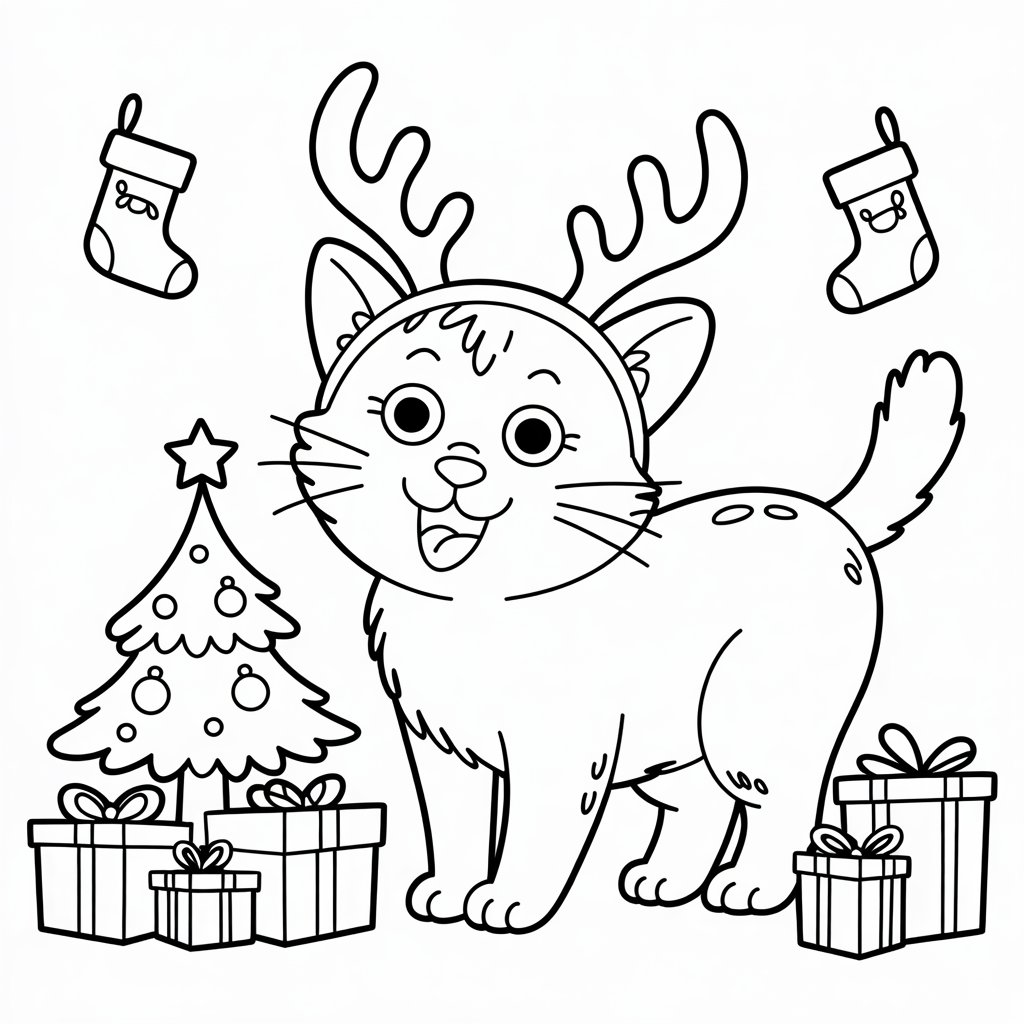 christmas cat coloring page