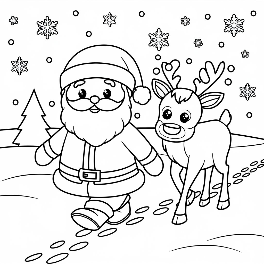 reindeer and santa coloring pages