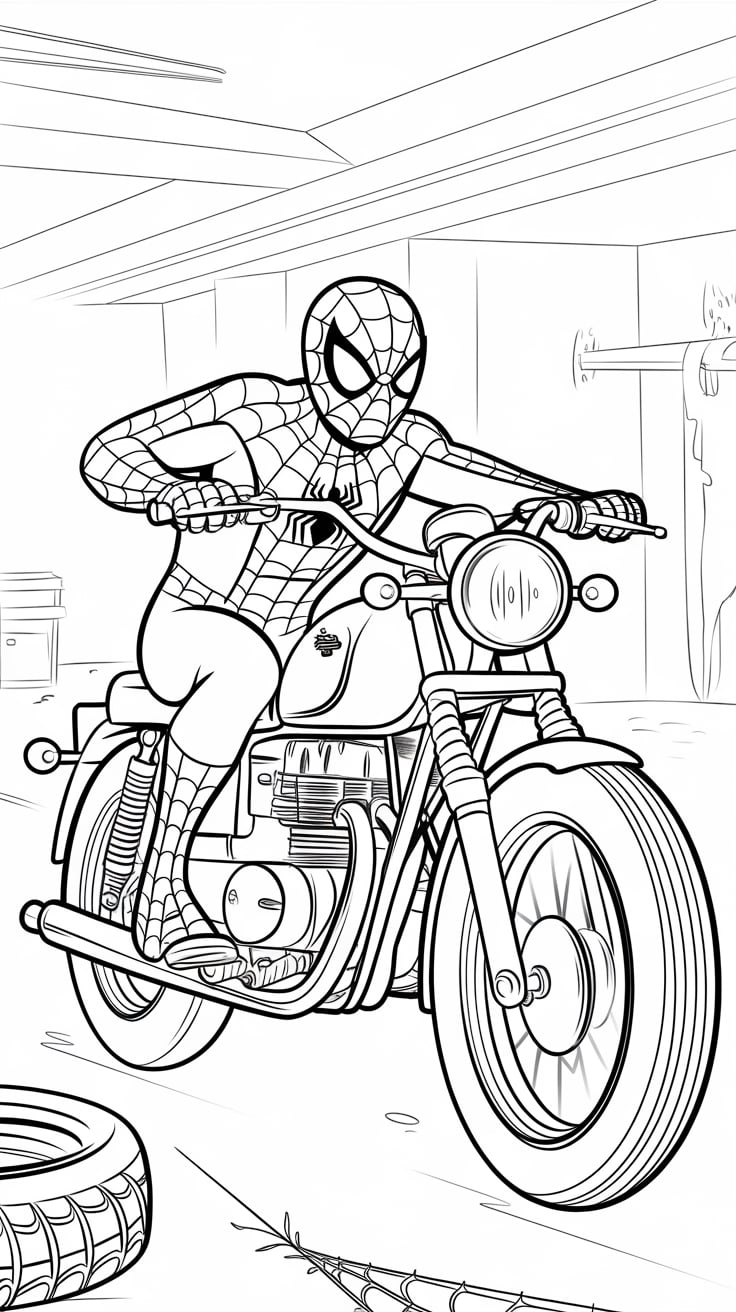 spiderman motorcycle coloring pages