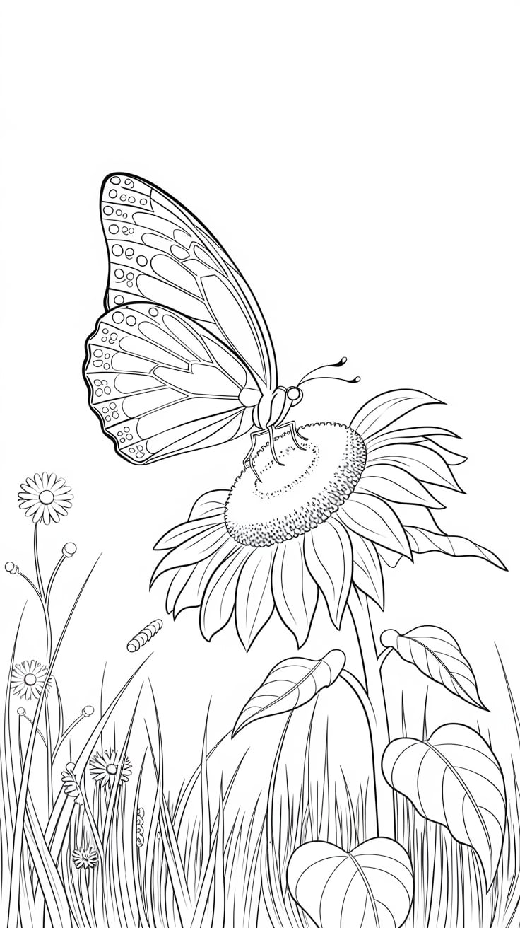 coloring pages flowers butterflies