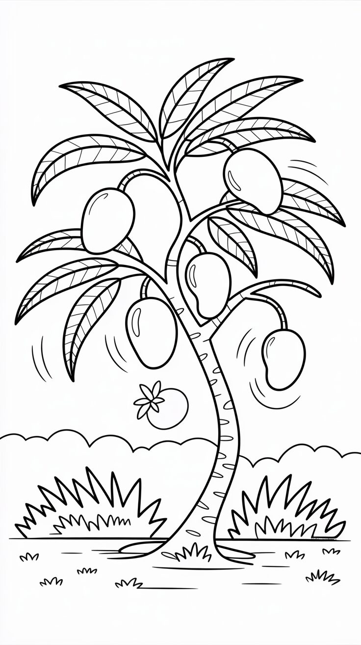 Dancing Mango Tree with Falling Mangoes coloring