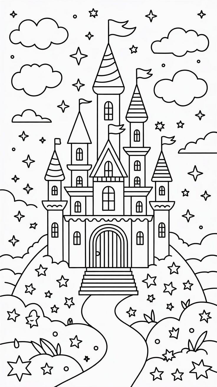 Coloring Page Castle on a Hill