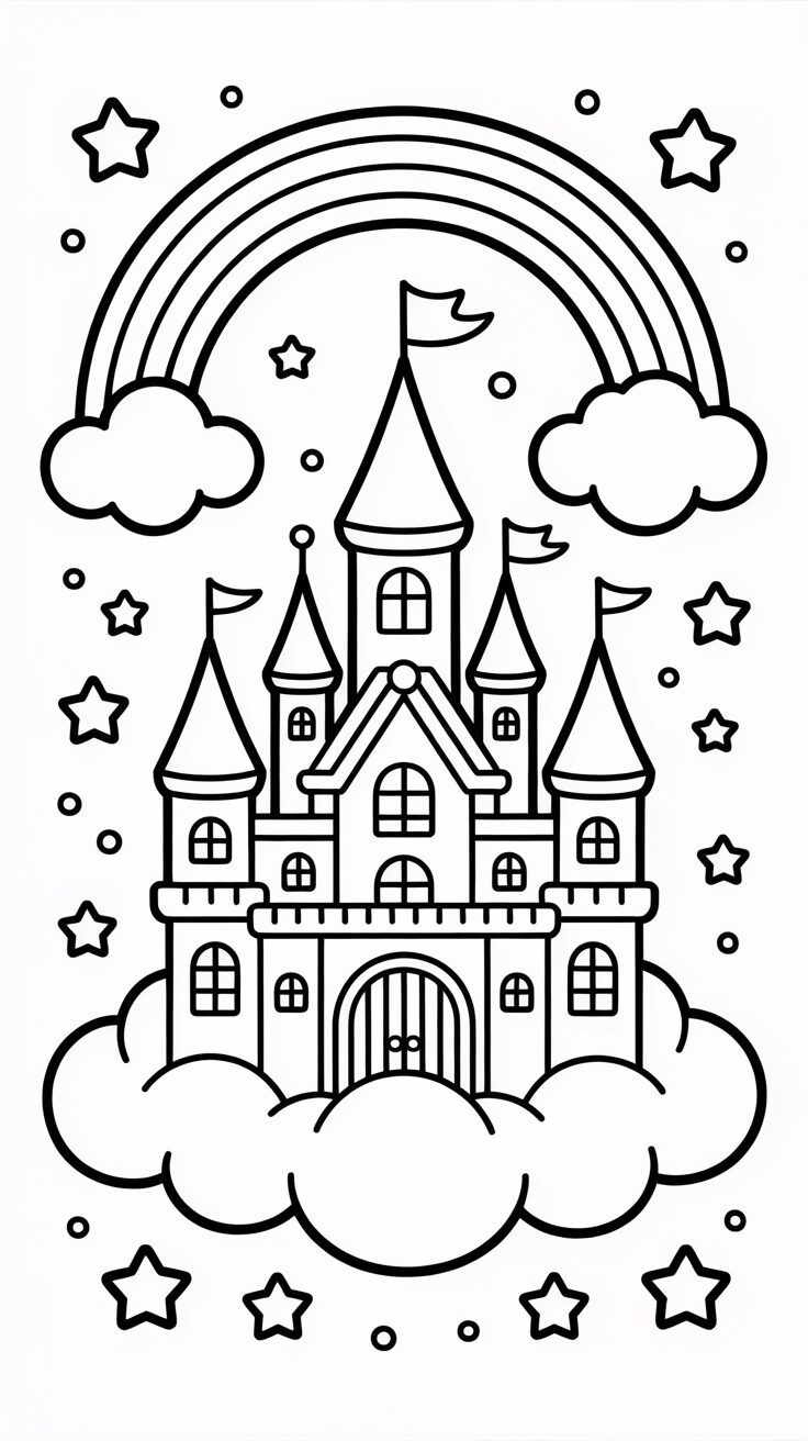 Coloring Page Castle on a Cloud