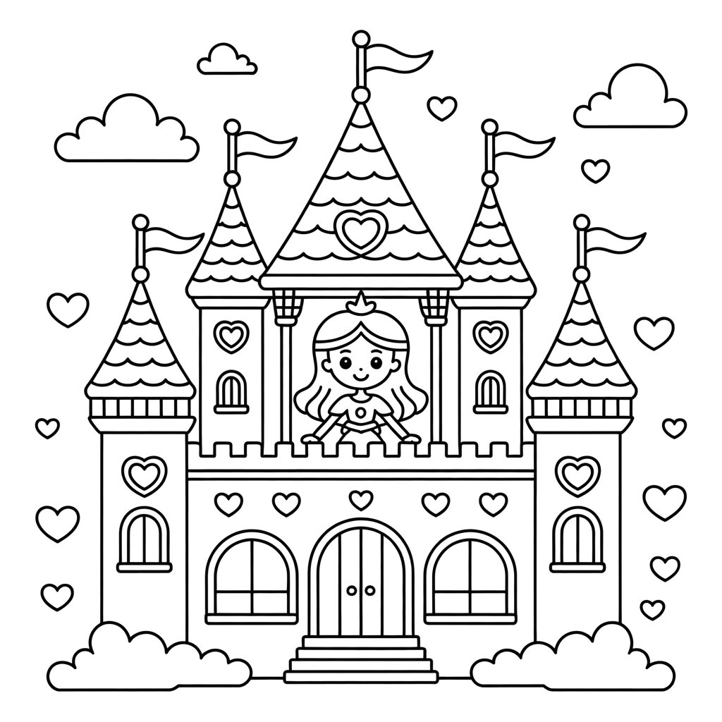 Coloring Page Princess on the Balcony of a Castle