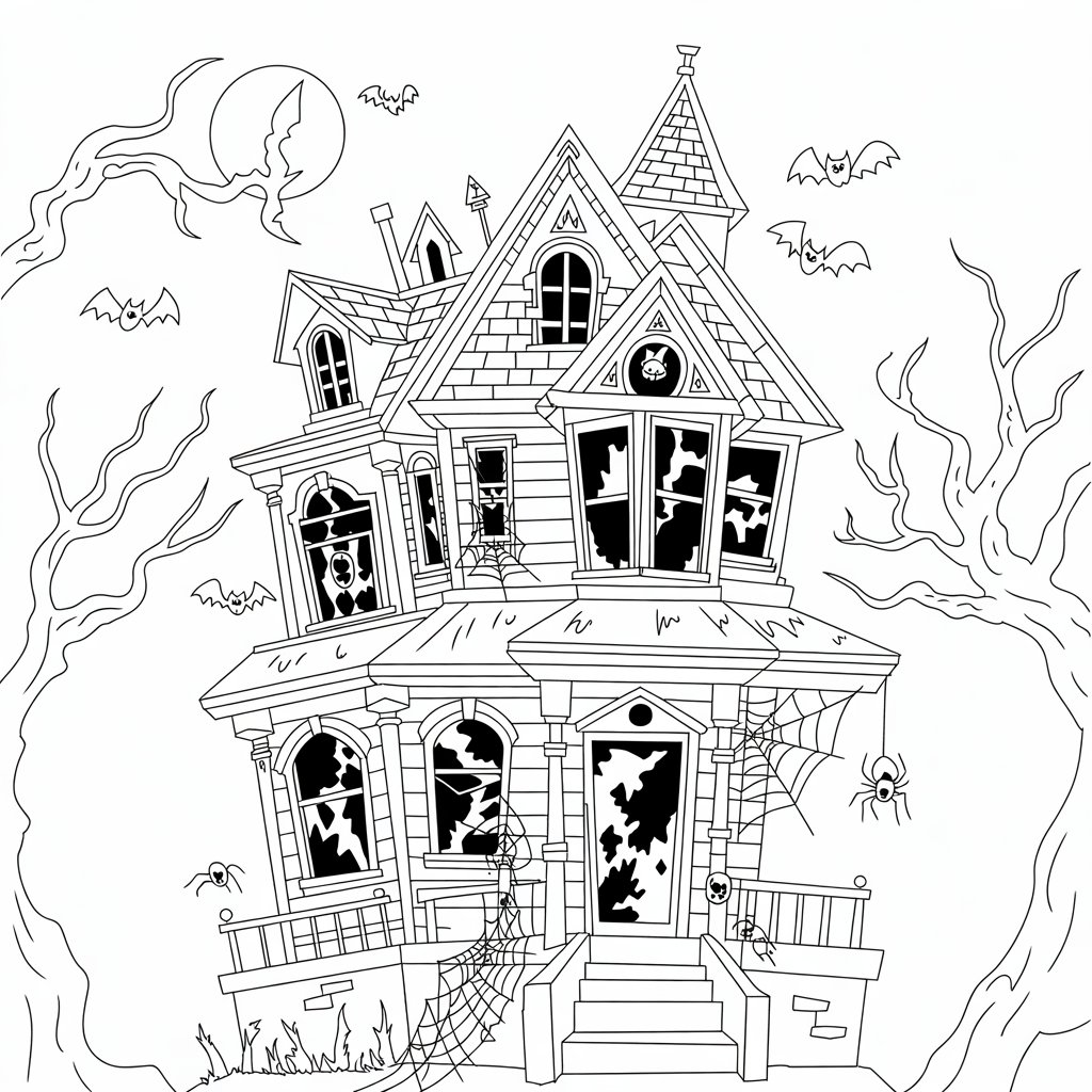 haunted house coloring sheet