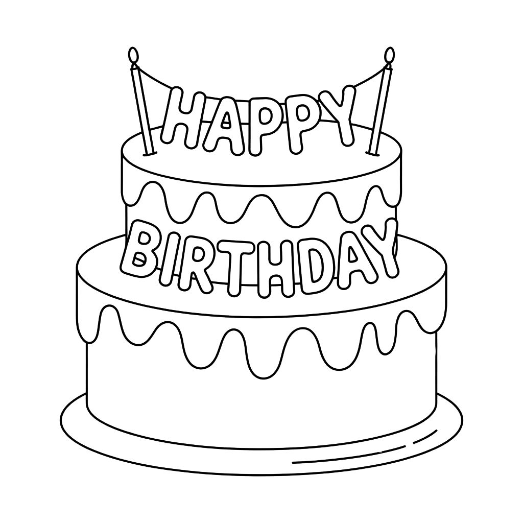 coloring page of a birthday cake