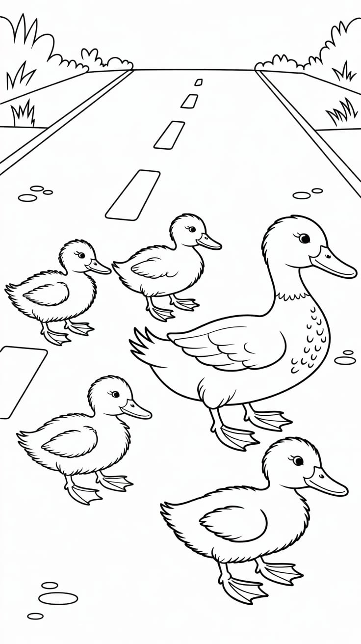 five little ducks coloring page