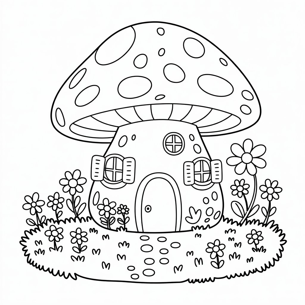 mushroom house coloring page