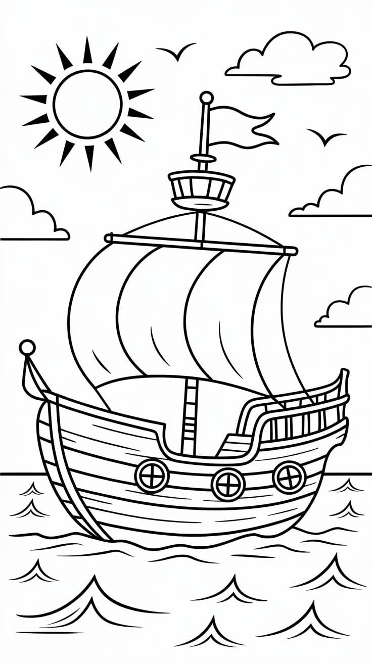 coloring page of a boat