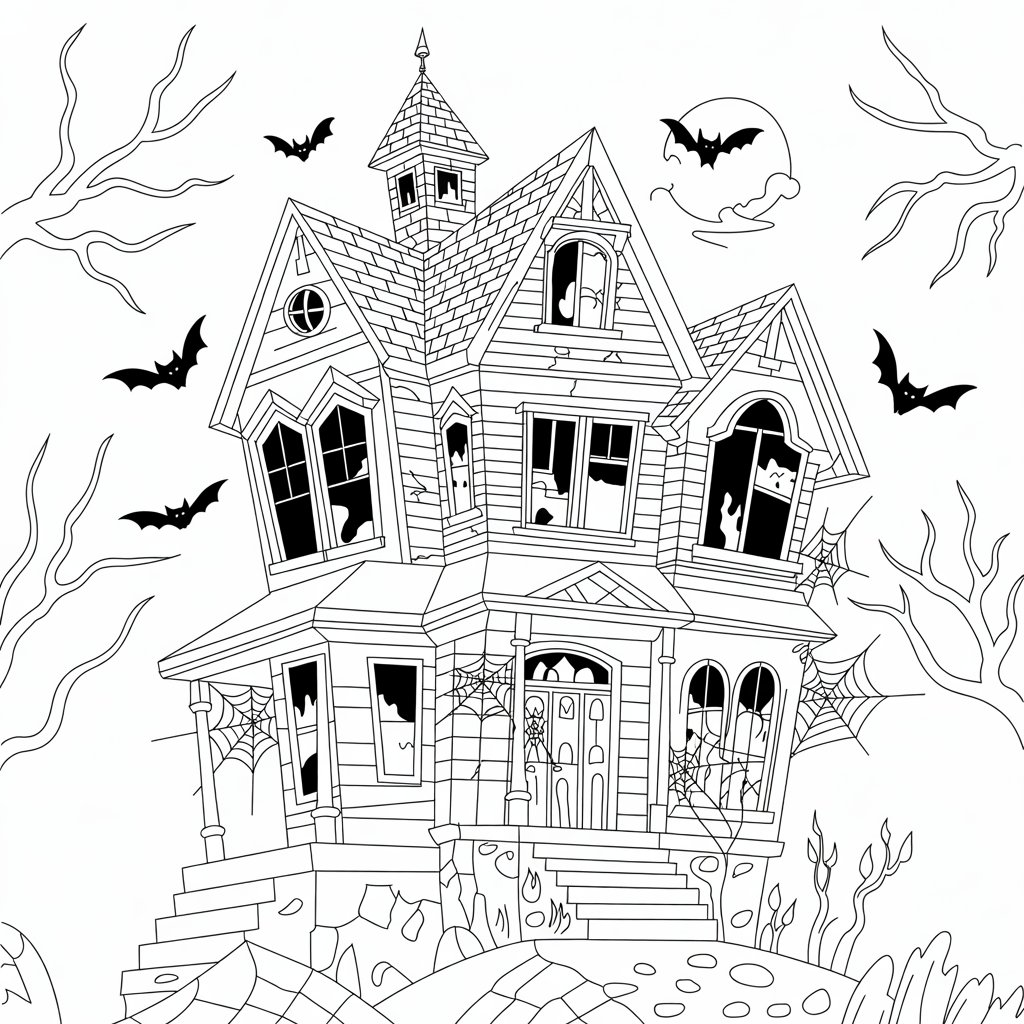 haunted house color pages