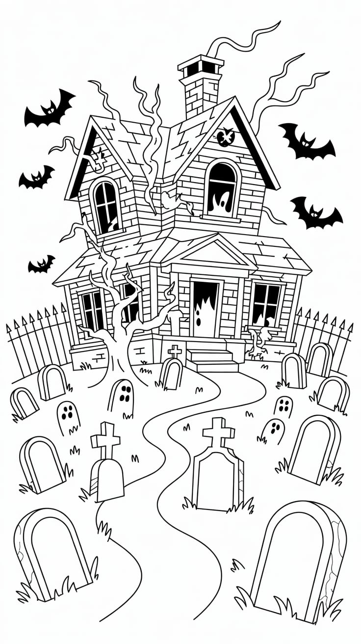 haunted house color page
