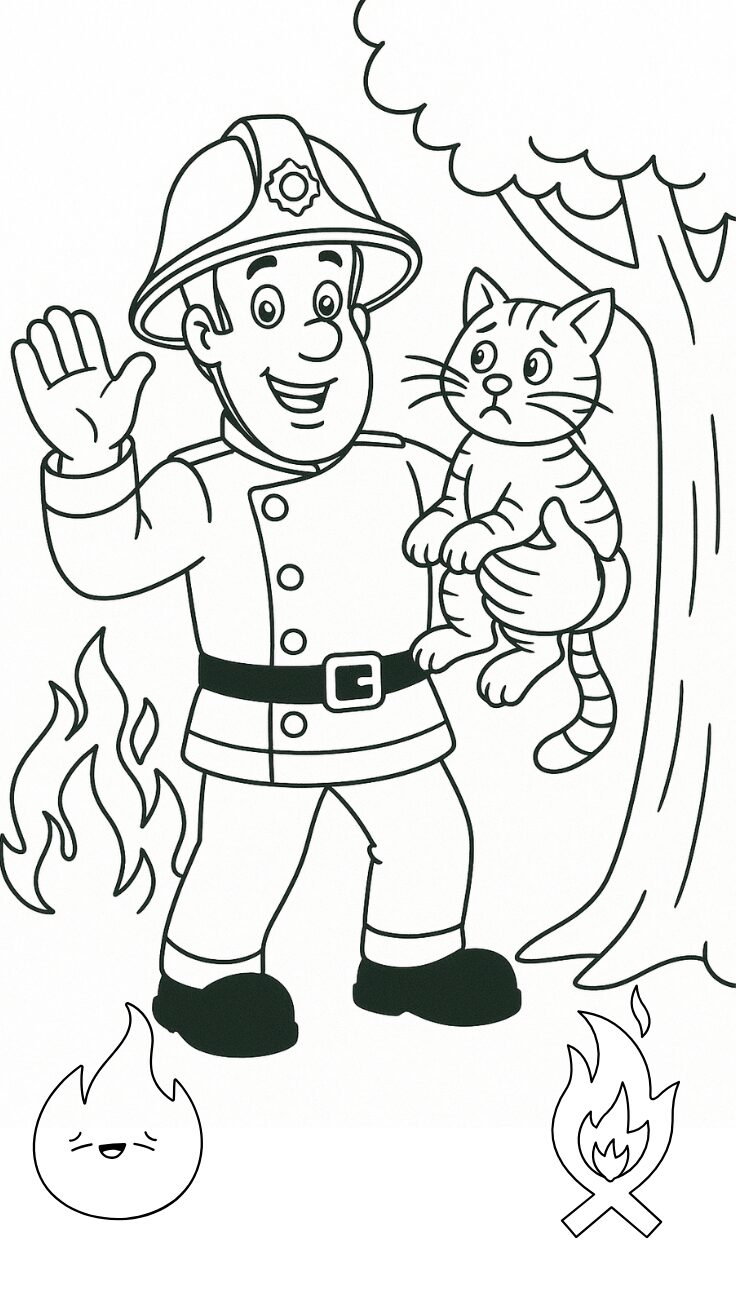 coloring page of a firefighter