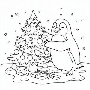 christmas penguin coloring page