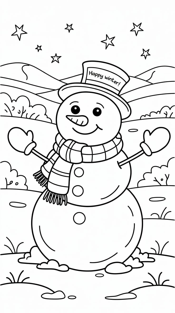 coloring sheet of a snowman