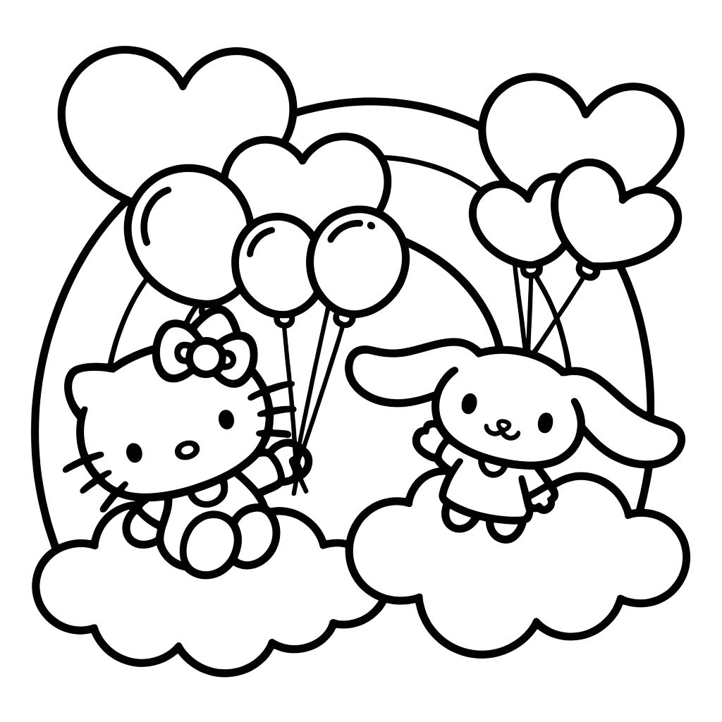 hello kitty cinnamoroll coloring page