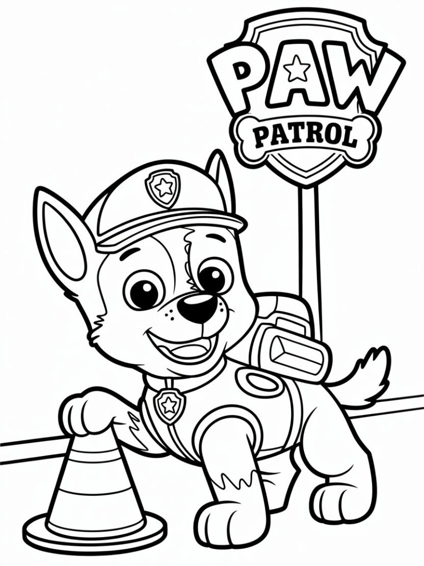 Paw Patrol Chase Logo Pose Coloring Page