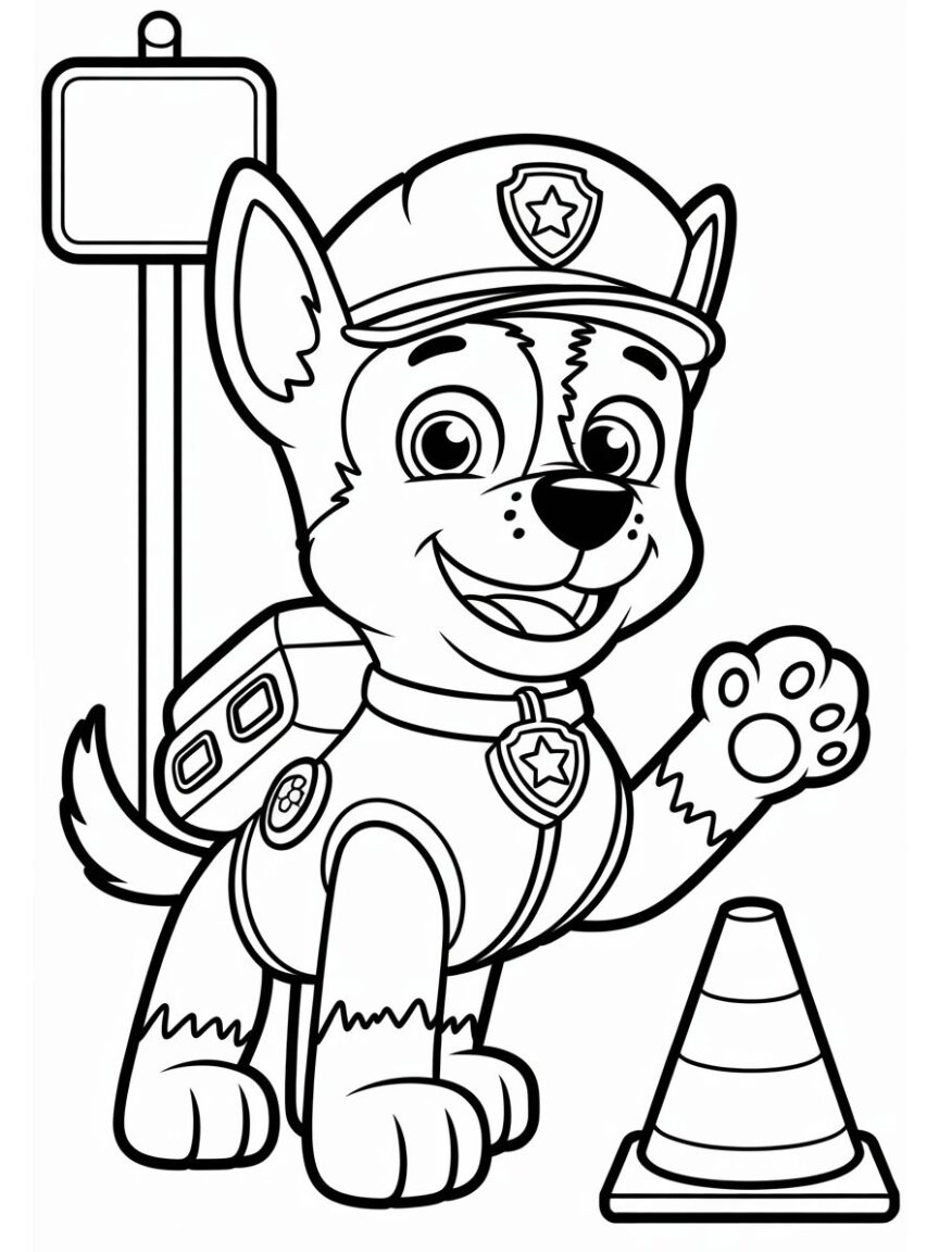 Paw Patrol Chase Traffic Cone Coloring Page