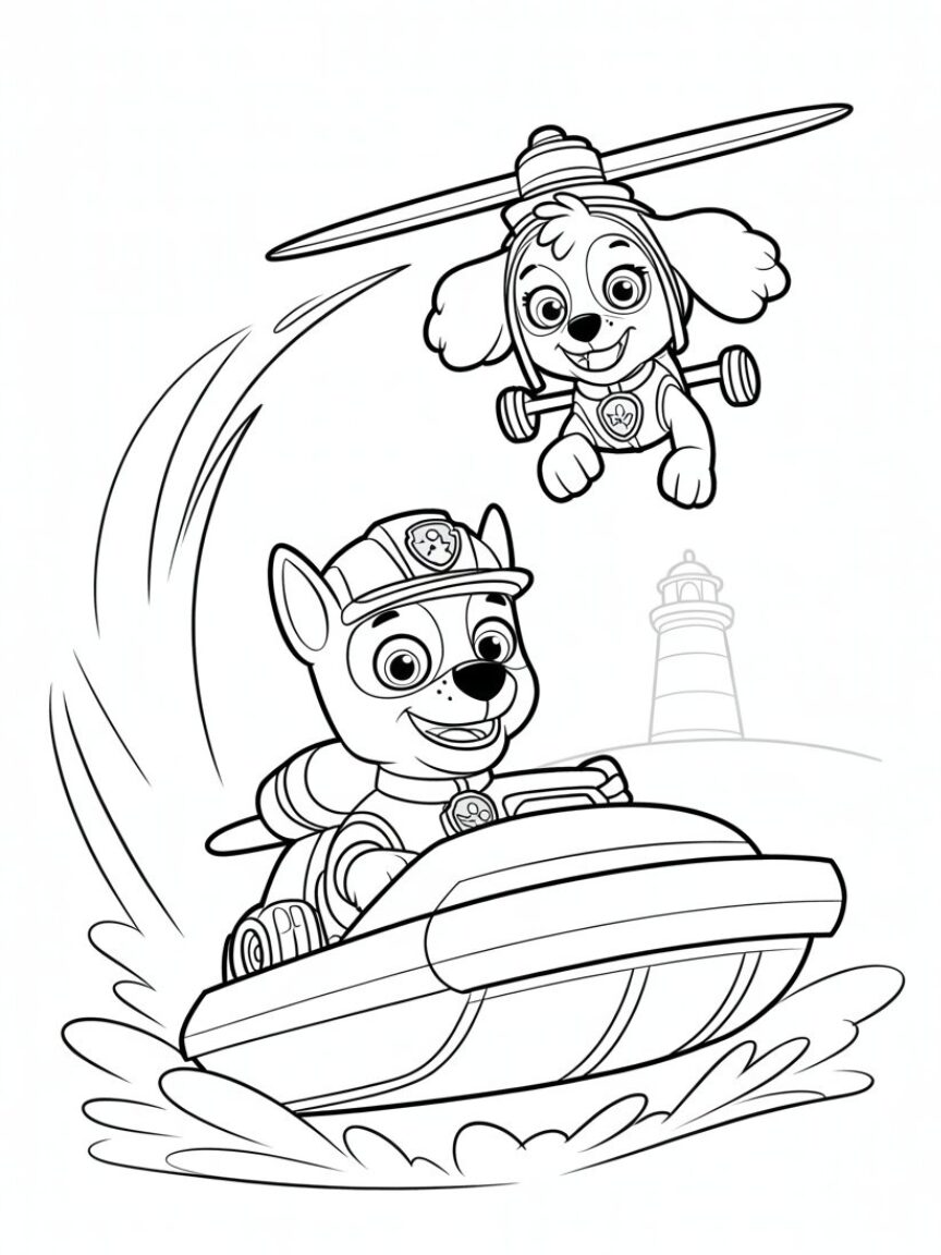 Paw Patrol Zuma and Skye Ocean Adventure Coloring Page