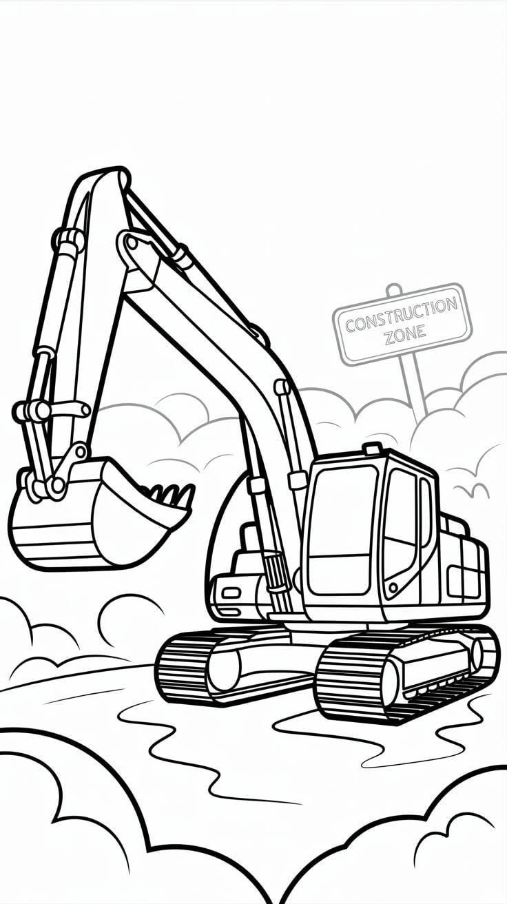 mini excavator coloring page