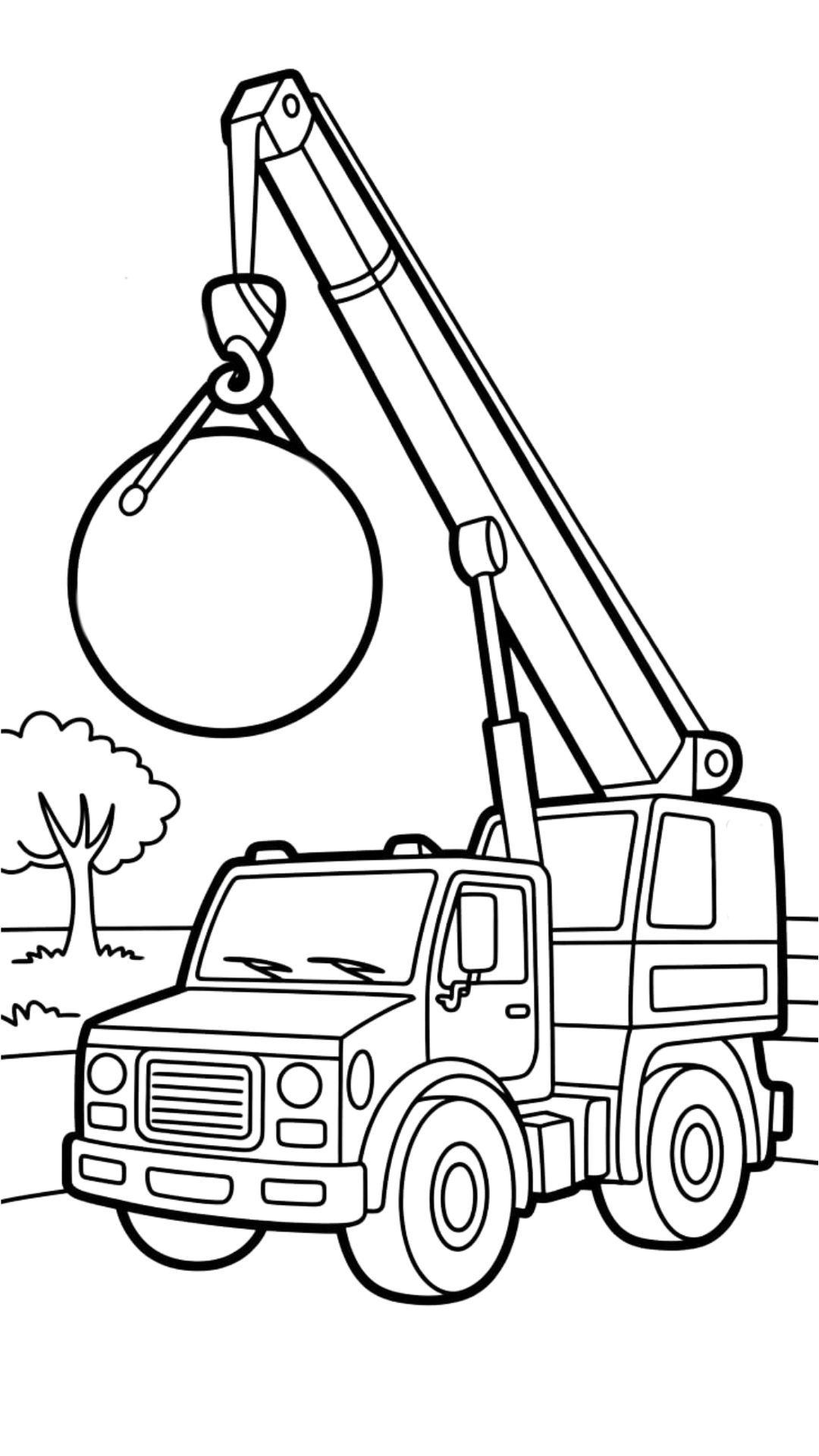 Print coloring page with crane truck