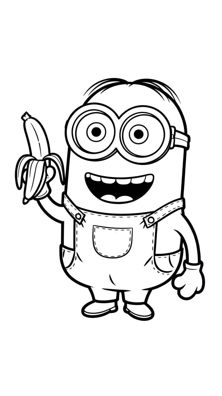 Minion with banana coloring page