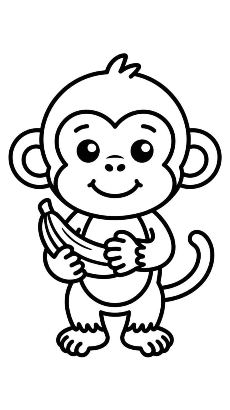 Monkey With Banana Coloring Page Vectors