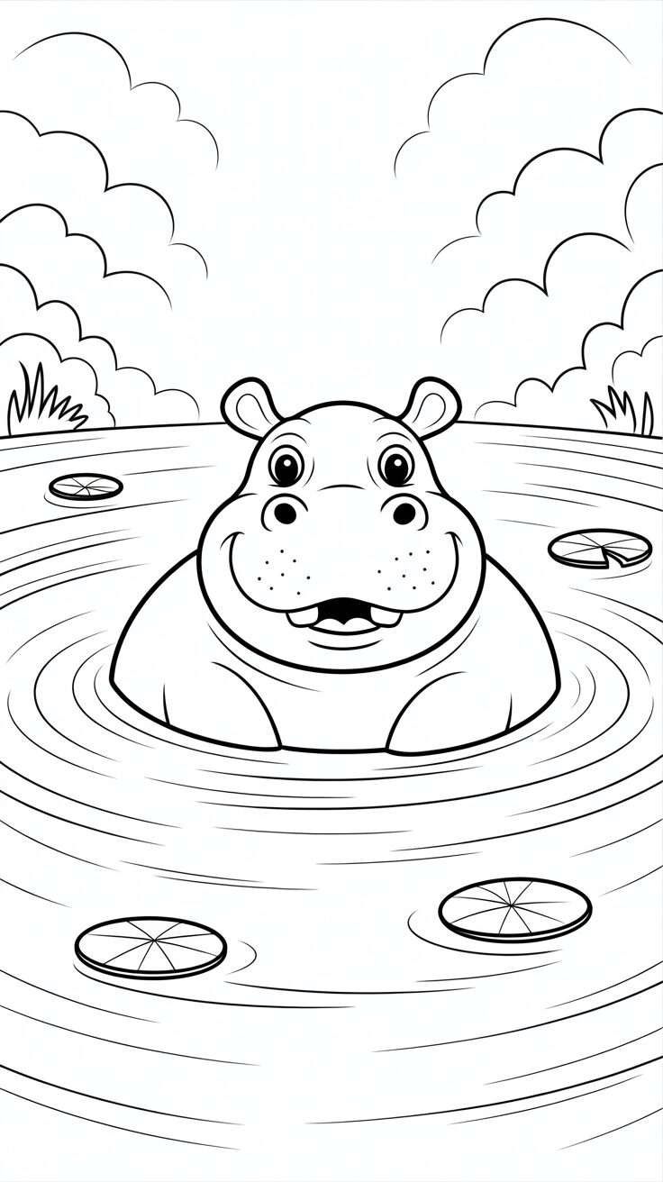 h is for hippo coloring page
