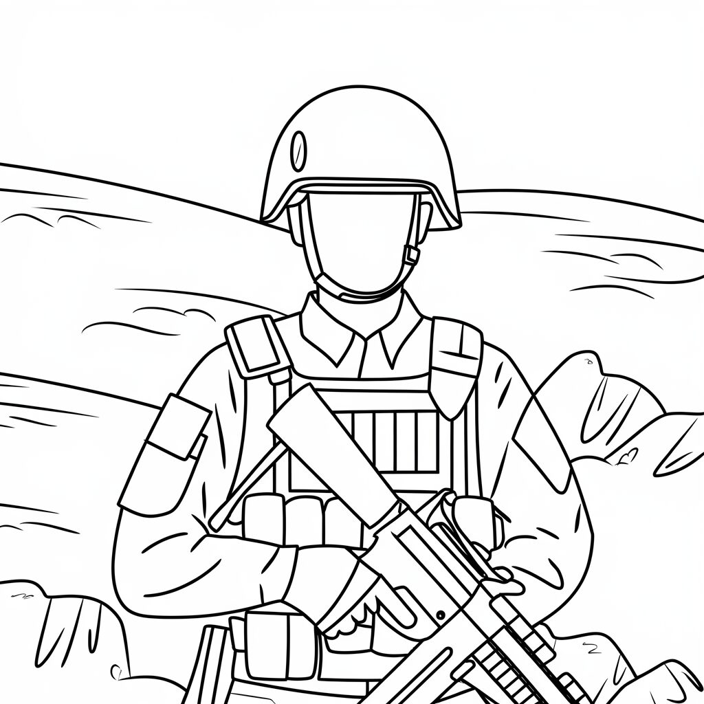 coloring page of a soldier