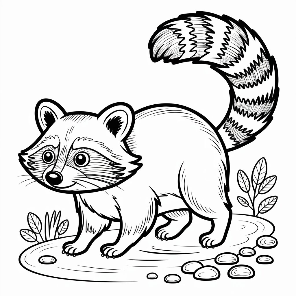 coloring page of a raccoon