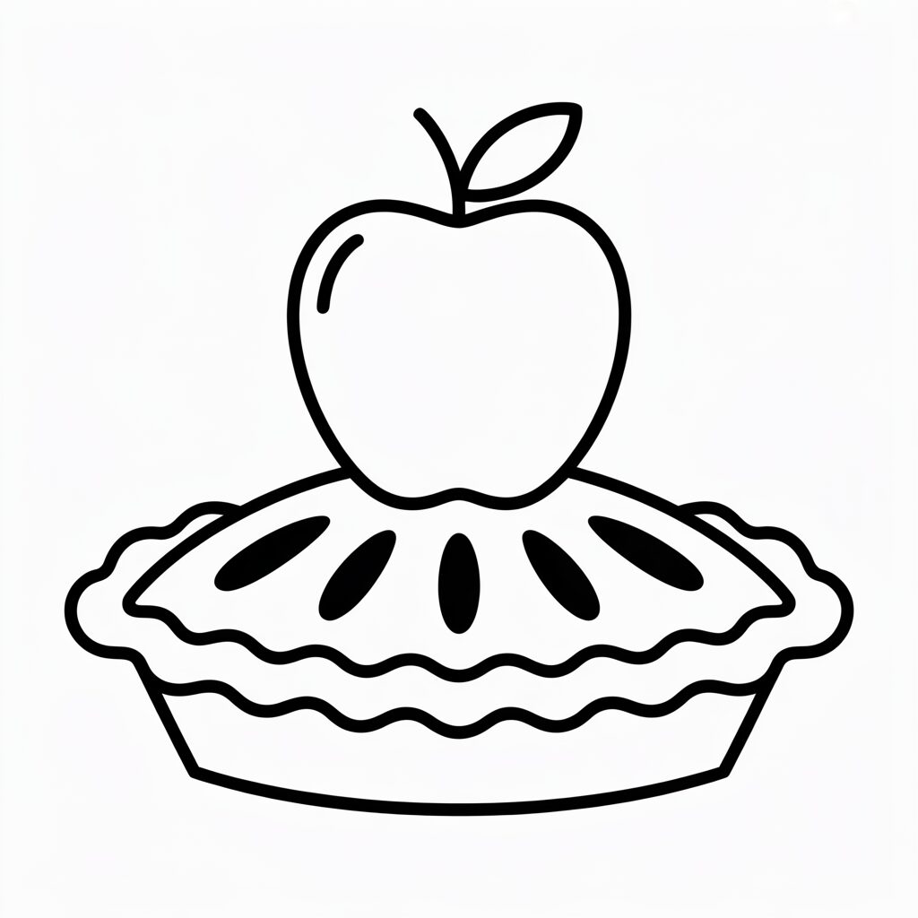 Coloring Page Apple on Top of a Closed Apple Pie