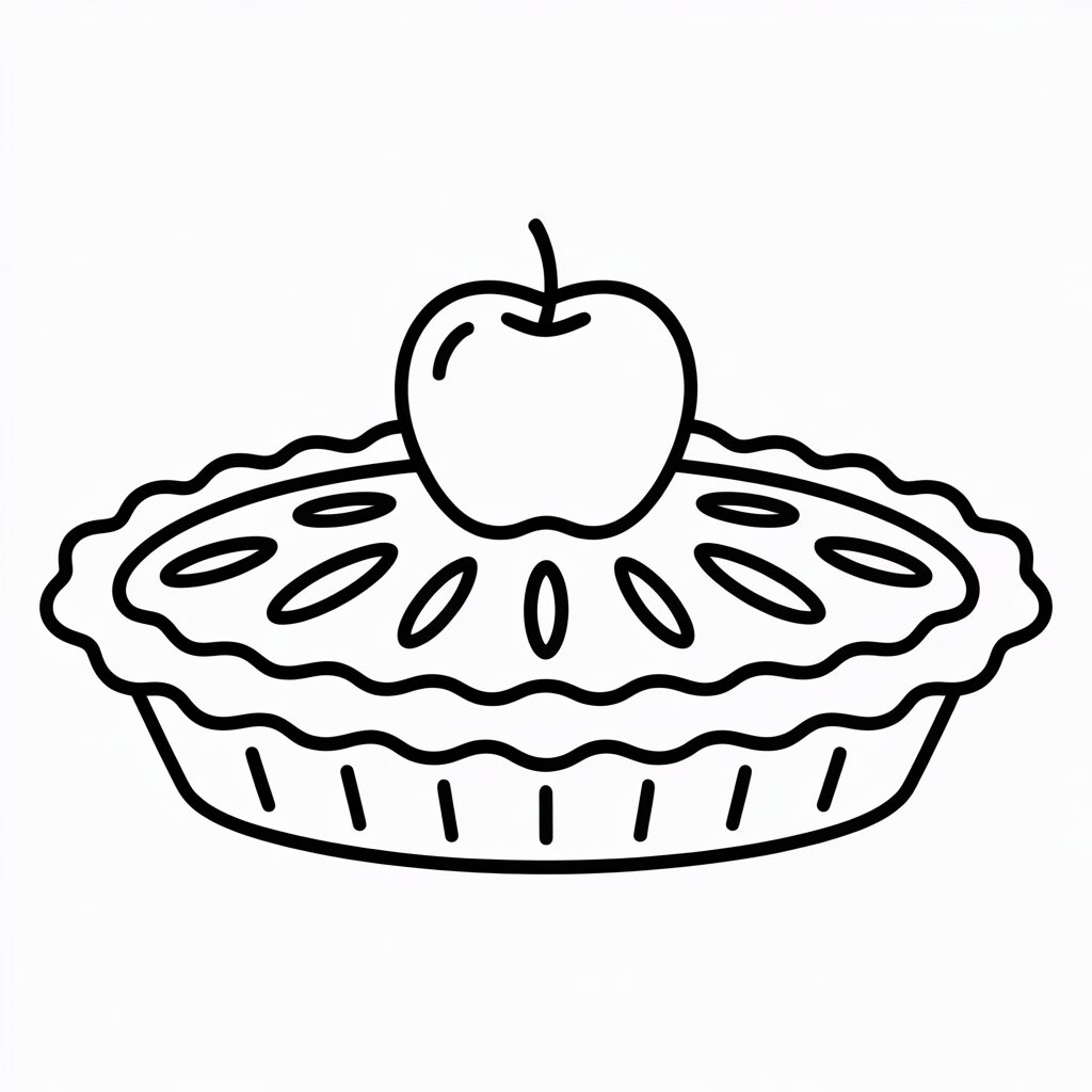 Coloring Page Apple on Apple Pie with Open Filling