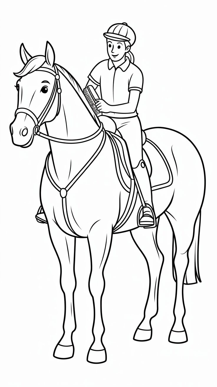 Brushing a Horse Coloring Page