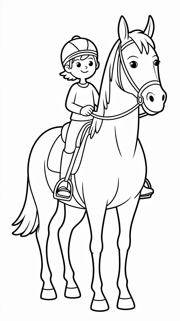 Child on a Big Horse Coloring Page